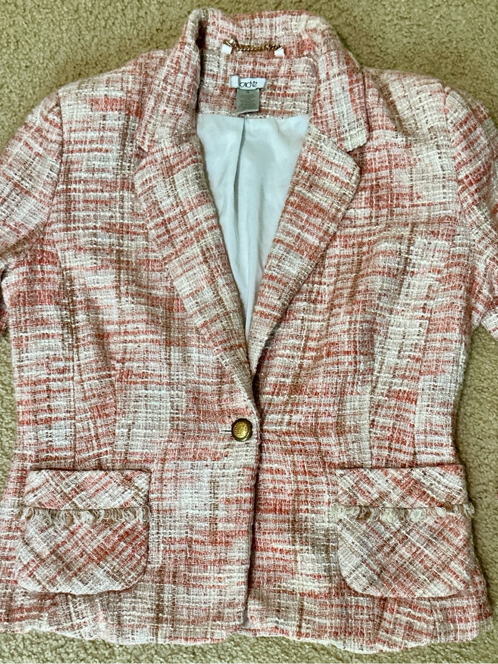 Cache Pink & Cream Tweed Single-Button Blazer sz 12
Casual class!